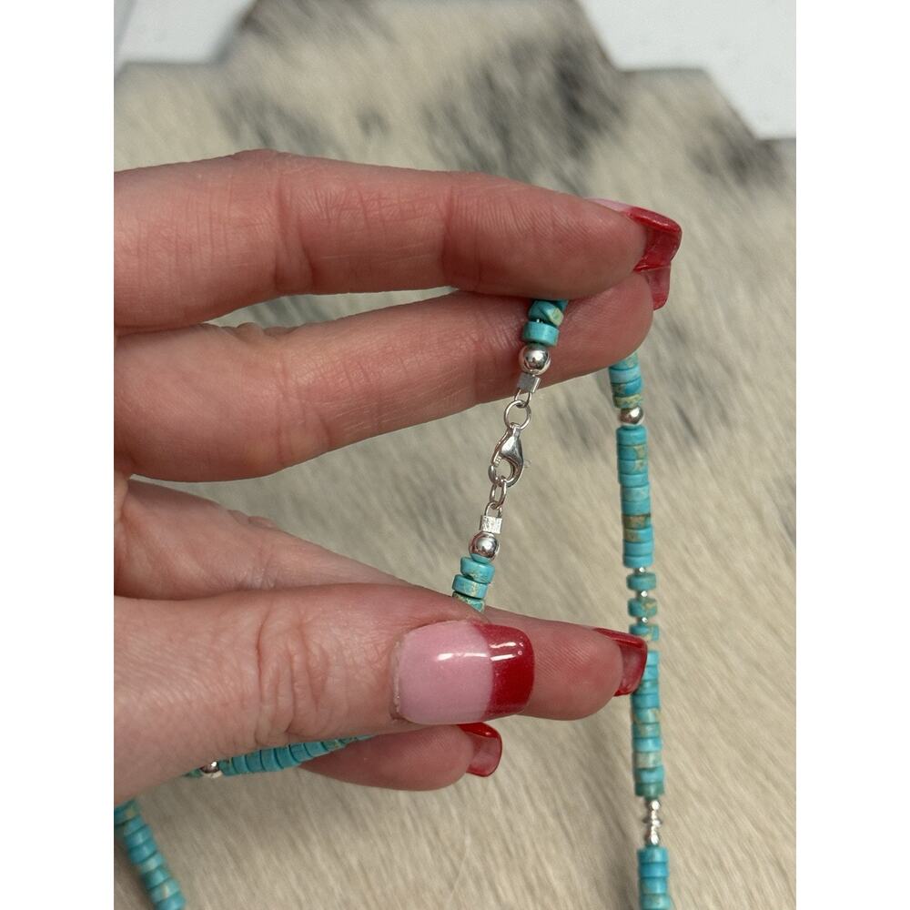 Native American Sterling Silver Navajo Pearl Blue Sea Jasper HEISHI Necklace 18” - Picture 9 of 12